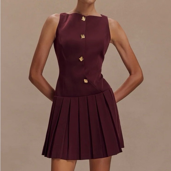Meshki Dresses & Skirts - Pleated Mini Dress in Burgundy